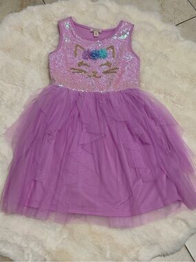Zhenzi Purple Sequin Cat Tutu Dress with Gold Accents